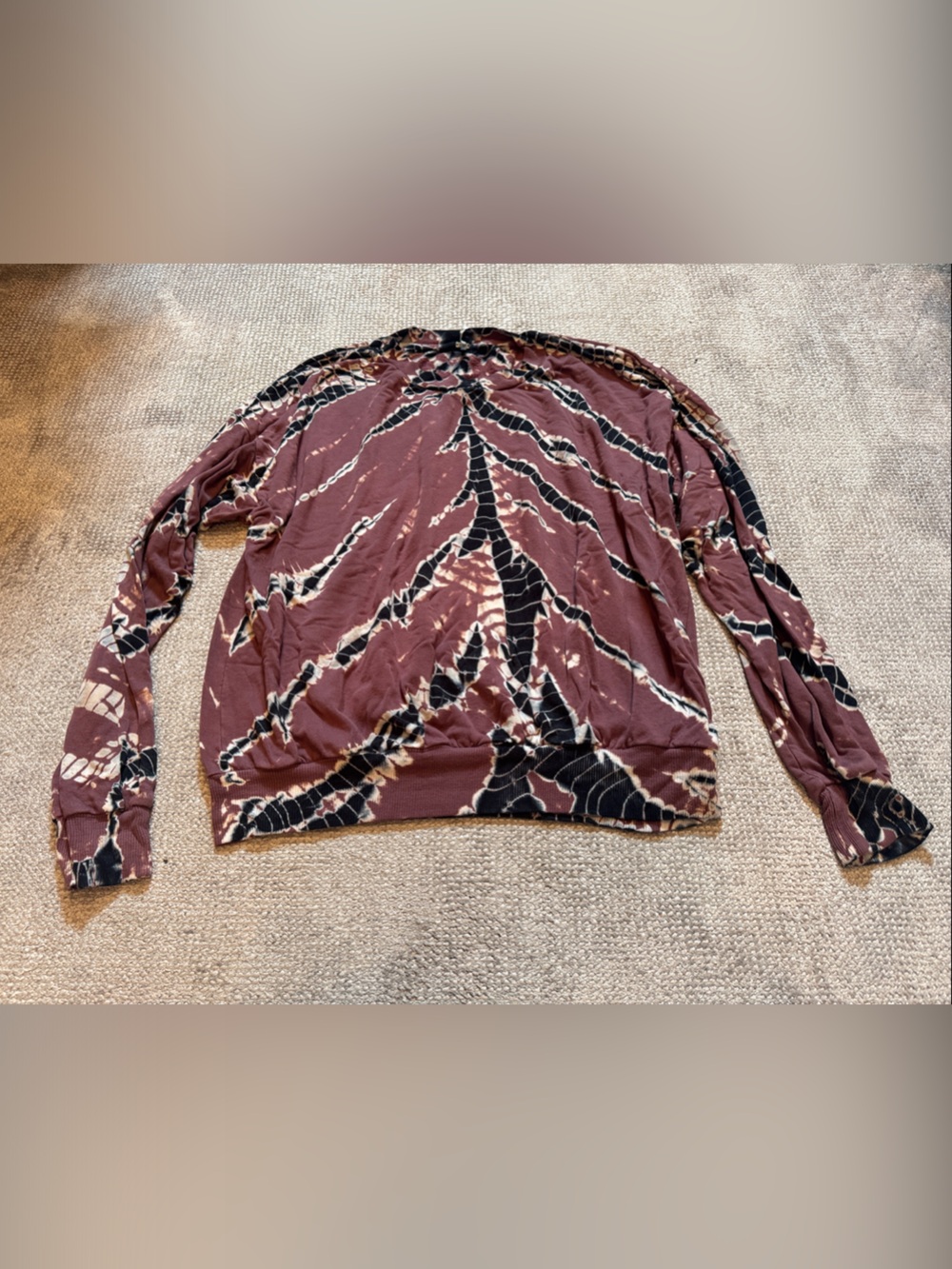 Tie-Dye Pattern Long Sleeve Pullover Sweatshirt - Mauve/Black